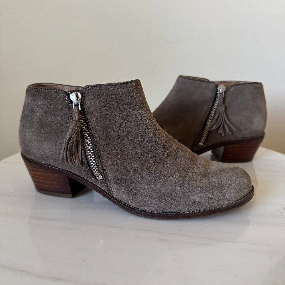 Vionic Women's Serena Suede Ankle Bootie, 2" Heel, Tan, Size 7 WIDE